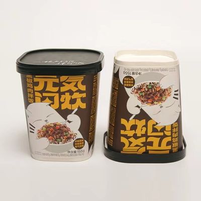 Hot Food Noodle Paper Cup 600ml Disposable Custom Printing Square Bowl With Lid