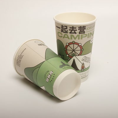 Hollow Beverage Drinking Paper Cup With Lid Custom Printed Disposable 16oz 520ml