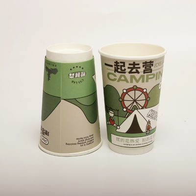 Hollow Beverage Drinking Paper Cup With Lid Custom Printed Disposable 16oz 520ml