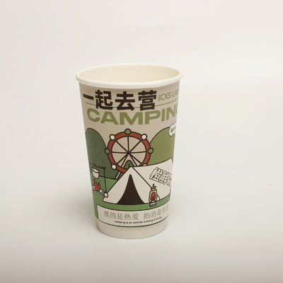 Hollow Beverage Drinking Paper Cup With Lid Custom Printed Disposable 16oz 520ml