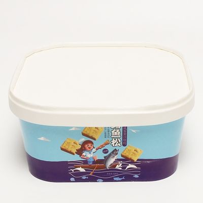 Eco Friendly Takeaway Paper Bowl , 1100ml Square Salad Paper Food Container With Lid